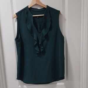 Elegant Sleeveless Ruffle Top - Forest Green